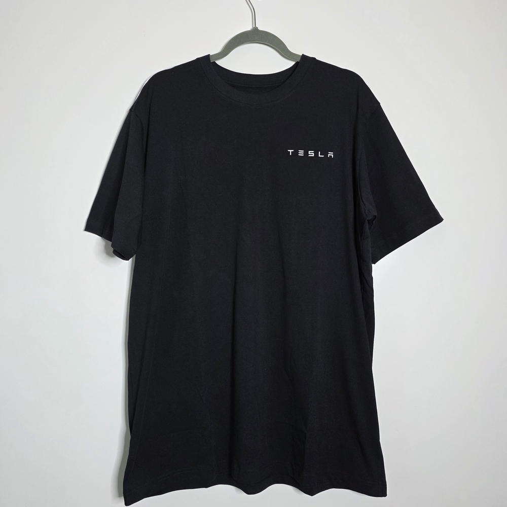 Tesla Black oversized Men's T-Shirt grey should stipe detail